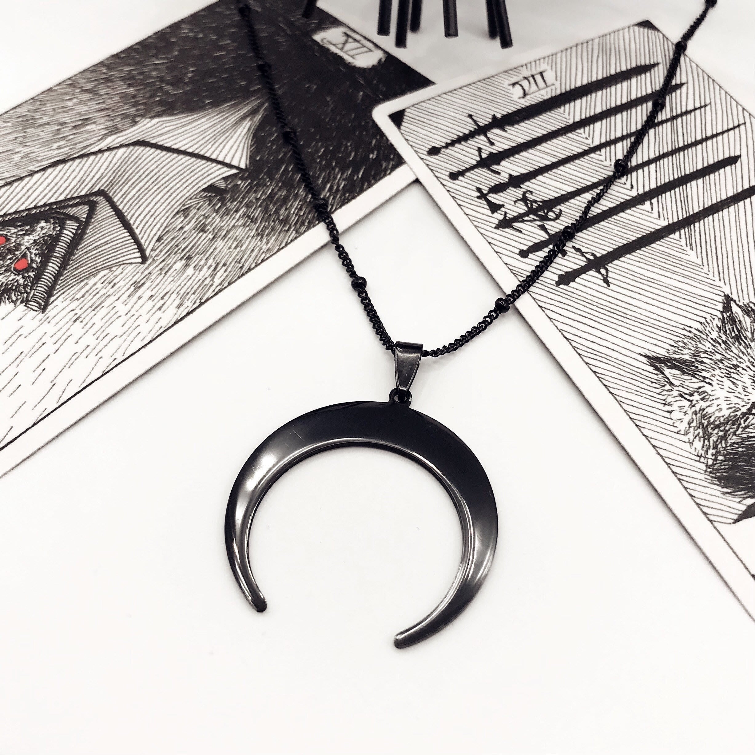 Black Moon Edelstahl Halloween Halskette