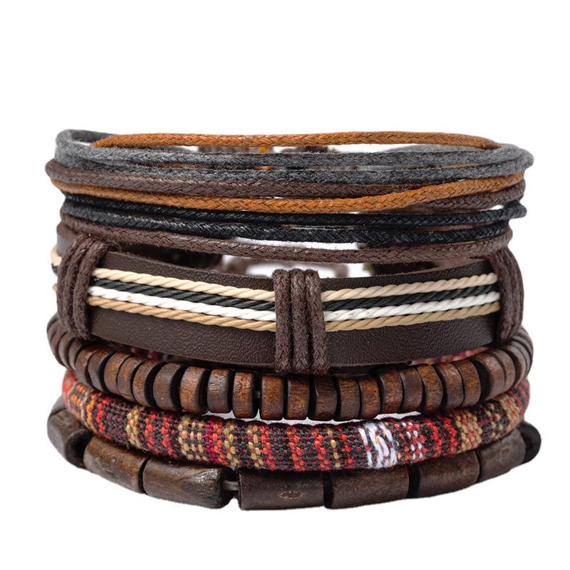 Chavri Wrap Hanfschnüre Holzperlen Lederarmband