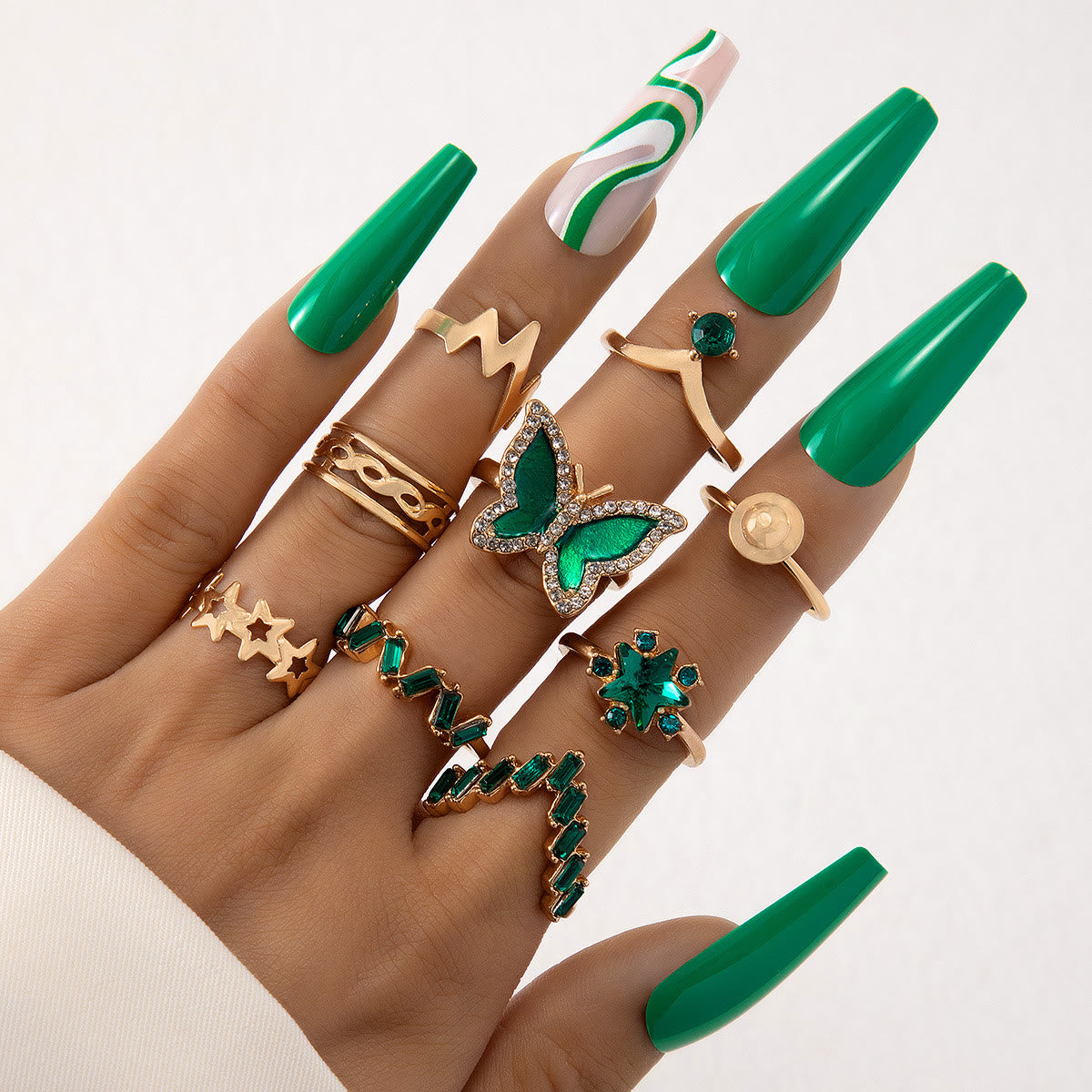 9 Stücke Schmetterling Strass Ring -Set