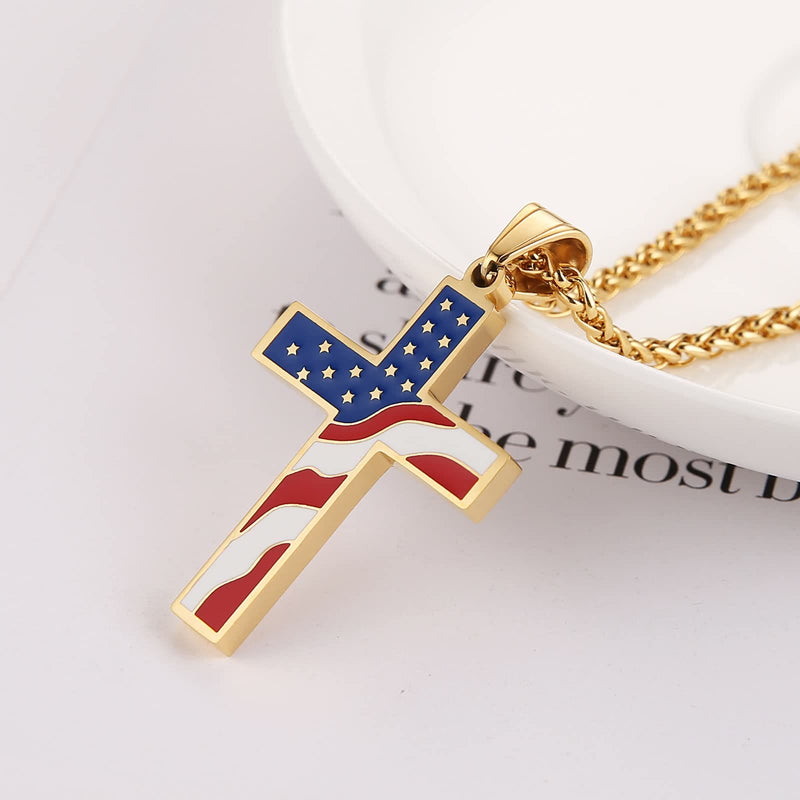 Amerikanische Flaggekreuz Religiöser Schmuck Anhänger Halskette