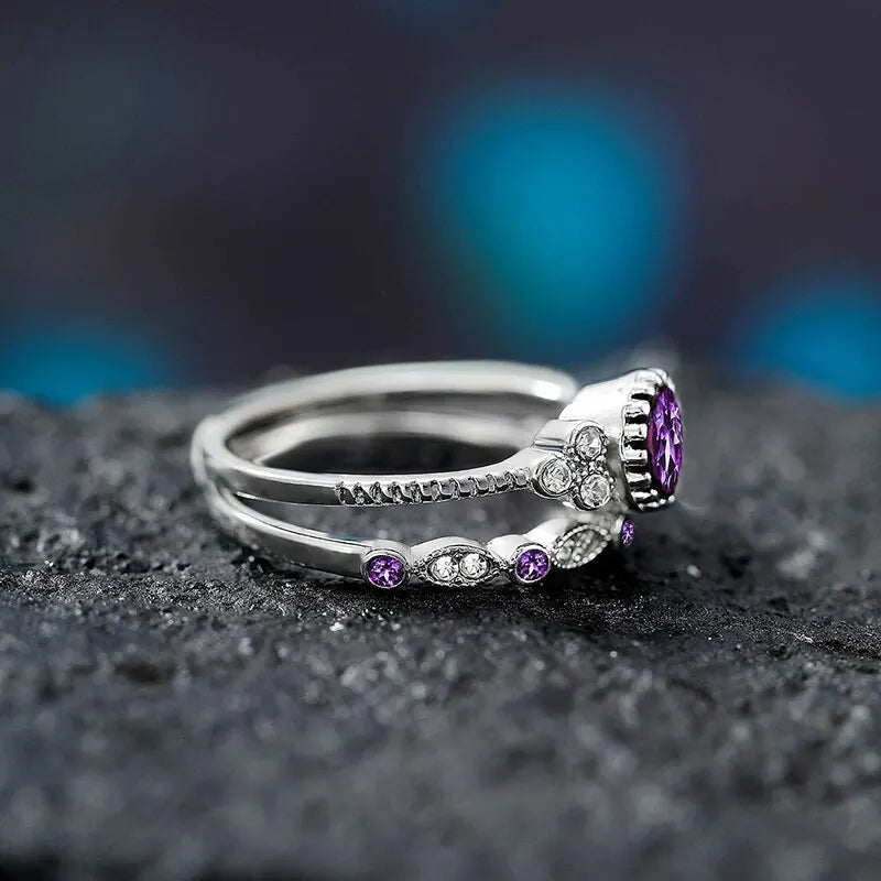 Lila Vintage Damenringe | Silberner lila Schmuckring | Damen Schmuckringe lila