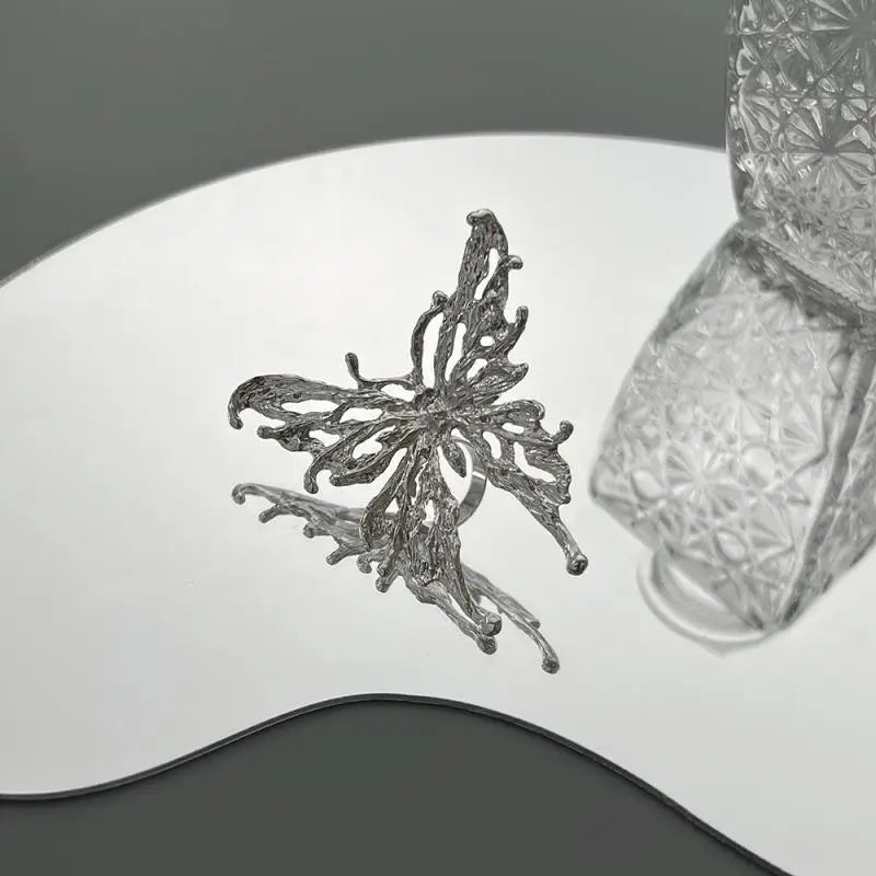 Verstellbare Ringe Ästhetik Y2k | Ästhetischer Schmetterlingsring | Silberringe Ästhetik