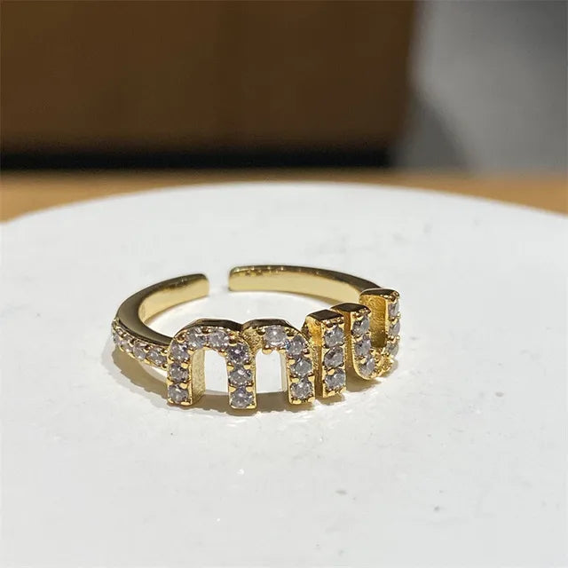 Korean New Letter M Crystal Zircon Adjustable Ring for Women