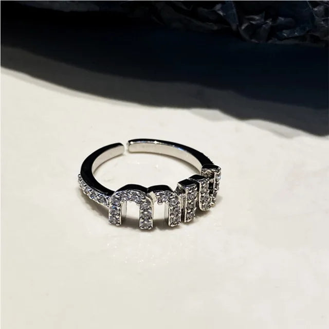 Korean New Letter M Crystal Zircon Adjustable Ring for Women