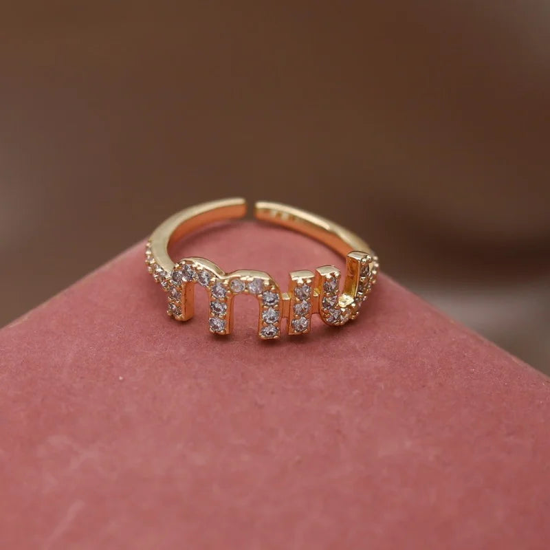Korean New Letter M Crystal Zircon Adjustable Ring for Women