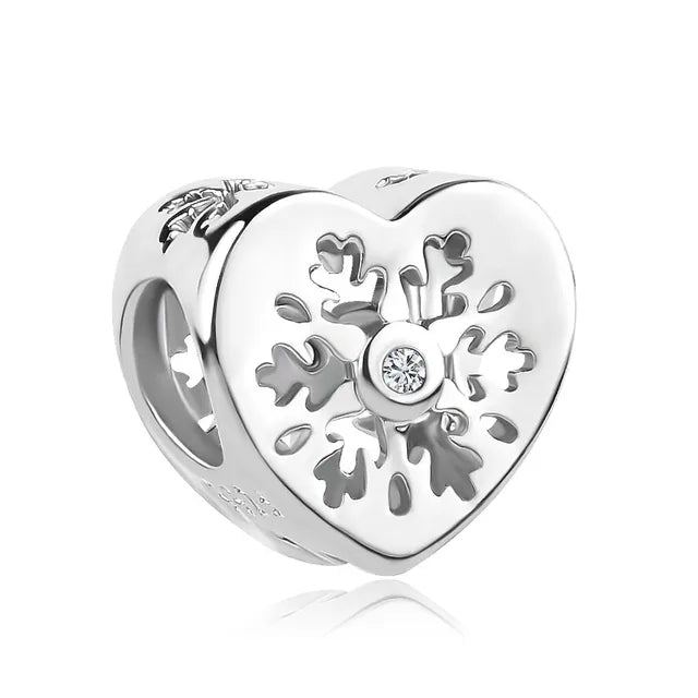 Neue Winter Schneeflocke Anhänger Charme Perle aus 925 Sterling Silber für Original Pandora Charms Armband Halskette Damen Schmuck