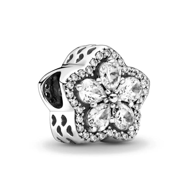 Neue Winter Schneeflocke Anhänger Charme Perle aus 925 Sterling Silber für Original Pandora Charms Armband Halskette Damen Schmuck