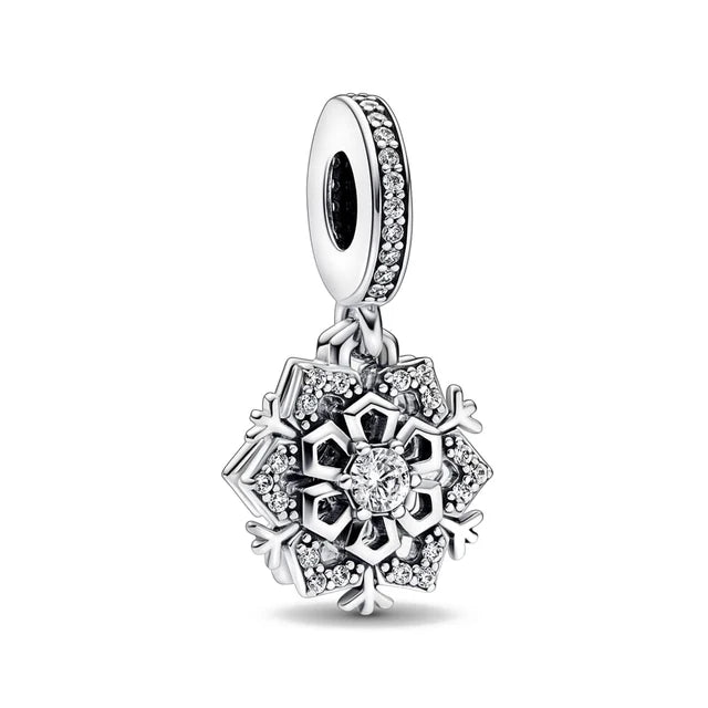 Neue Winter Schneeflocke Anhänger Charme Perle aus 925 Sterling Silber für Original Pandora Charms Armband Halskette Damen Schmuck