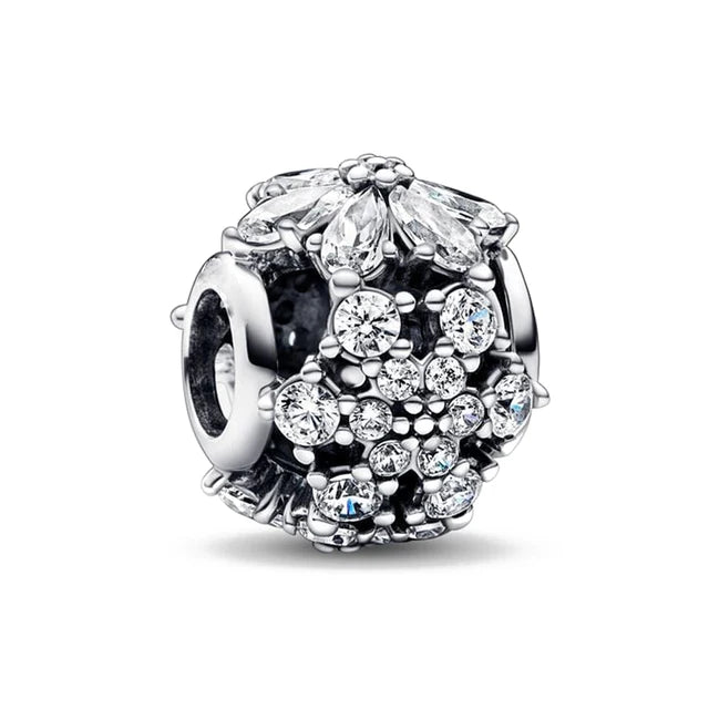 Neue Winter Schneeflocke Anhänger Charme Perle aus 925 Sterling Silber für Original Pandora Charms Armband Halskette Damen Schmuck