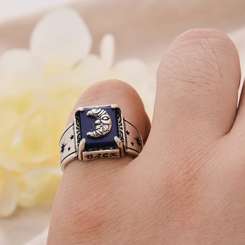 Eleganter Lapislazuli-Stein-Mond-Design Retro Thai Silber Damenring Schmuck für Frauen Geschenke