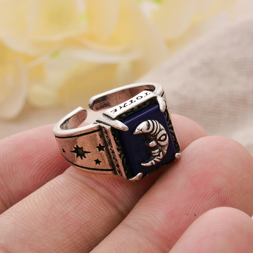 Eleganter Lapislazuli-Stein-Mond-Design Retro Thai Silber Damenring Schmuck für Frauen Geschenke