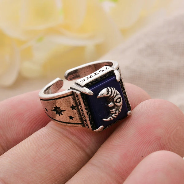 Eleganter Lapislazuli-Stein-Mond-Design Retro Thai Silber Damenring Schmuck für Frauen Geschenke