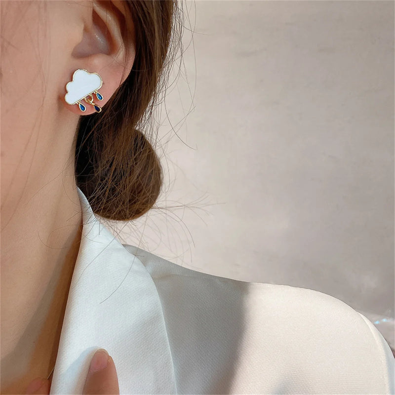 Neue modische asymmetrische Wolkenregenohrringe für Frauen koreanischer Kristall-Langkettentasselohrringe Party-Schmuck Brincos