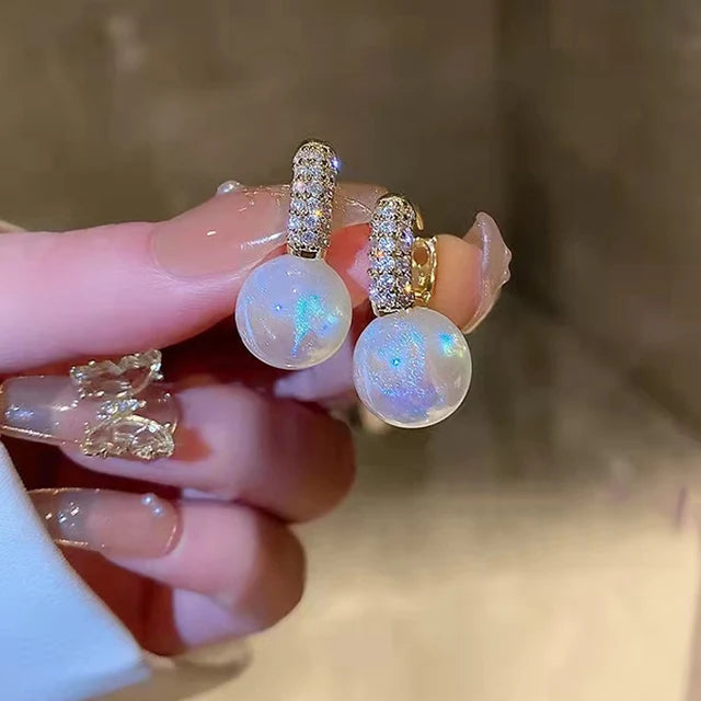 Neue koreanische Leicht-Luxus Imitation Perlen Blumenohrringe für Frauen glänzender Kristall Zirkon Schmuck Mädchen Hochzeit Party Geschenke