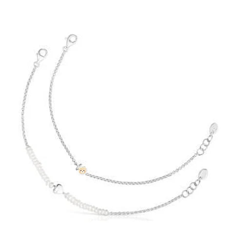 Armband-Set „Mini Icons Herz und Bär“ aus Silber und Zuchtperlen