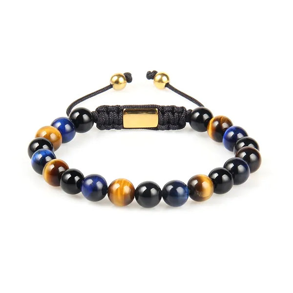 Buntes Tigerauge-Armband mit mattem Stein