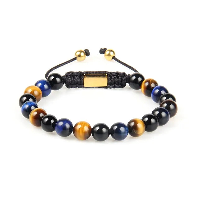 Buntes Tigerauge-Armband mit mattem Stein