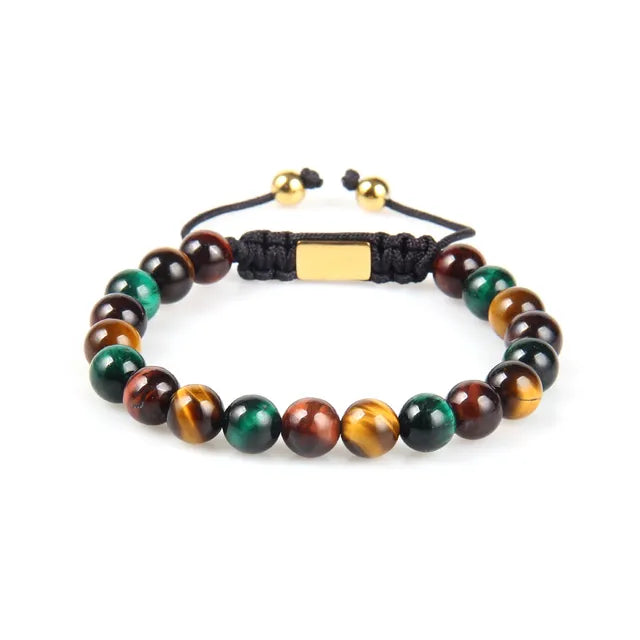 Buntes Tigerauge-Armband mit mattem Stein