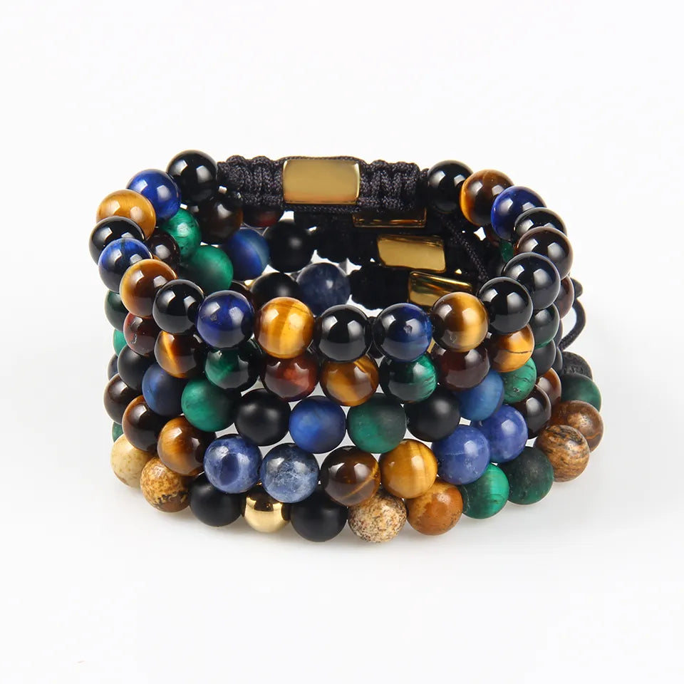 Buntes Tigerauge-Armband mit mattem Stein