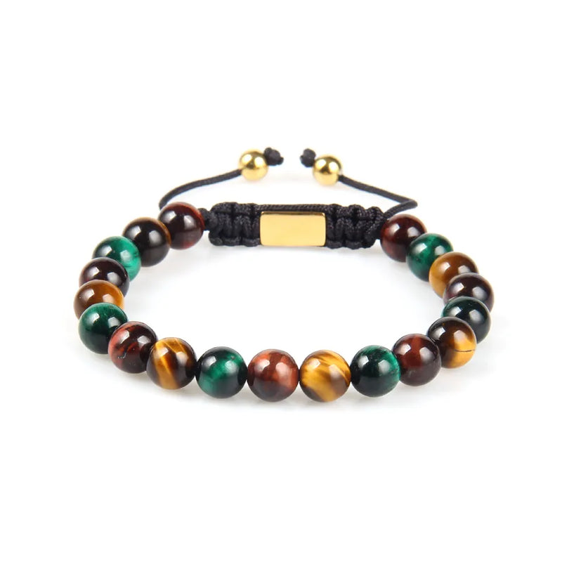 Buntes Tigerauge-Armband mit mattem Stein