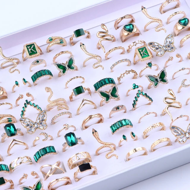 Bunte Tropfenöl-Ring-Sets für Frauen und Mädchen - 20 Stück, verschiedene Stile - Schmetterling, Blume, Herz - Schmuck für Partygeschenke