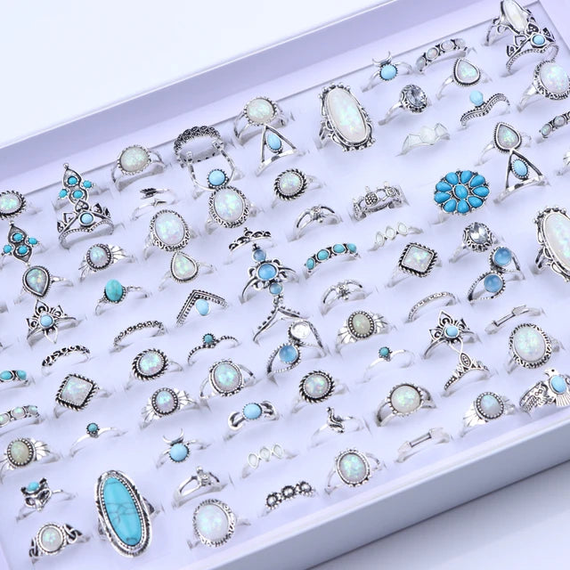 Bunte Tropfenöl-Ring-Sets für Frauen und Mädchen - 20 Stück, verschiedene Stile - Schmetterling, Blume, Herz - Schmuck für Partygeschenke