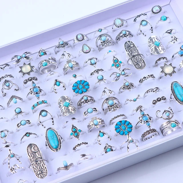 Bunte Tropfenöl-Ring-Sets für Frauen und Mädchen - 20 Stück, verschiedene Stile - Schmetterling, Blume, Herz - Schmuck für Partygeschenke