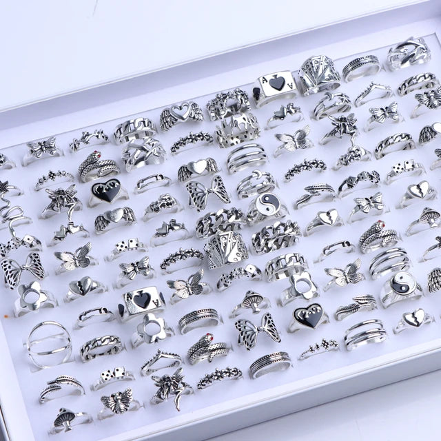 Bunte Tropfenöl-Ring-Sets für Frauen und Mädchen - 20 Stück, verschiedene Stile - Schmetterling, Blume, Herz - Schmuck für Partygeschenke