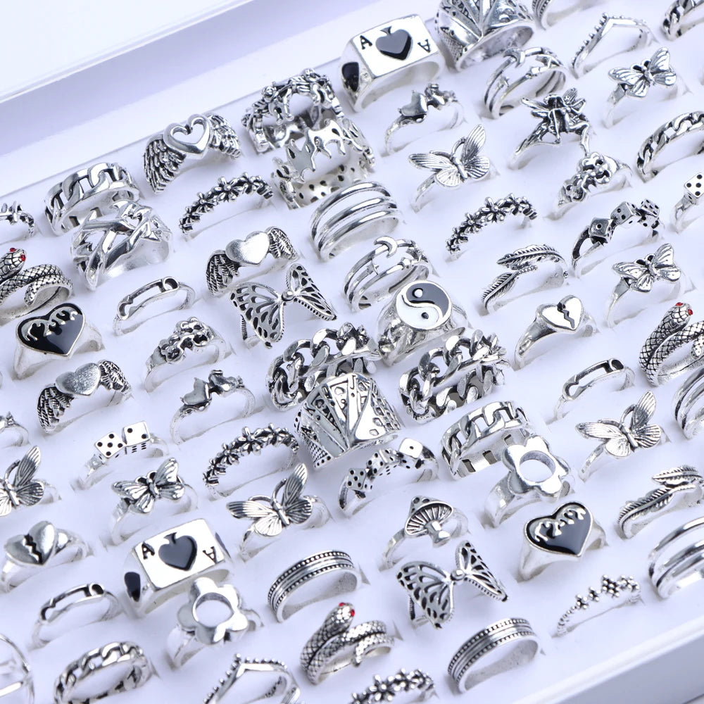 Bunte Tropfenöl-Ring-Sets für Frauen und Mädchen - 20 Stück, verschiedene Stile - Schmetterling, Blume, Herz - Schmuck für Partygeschenke