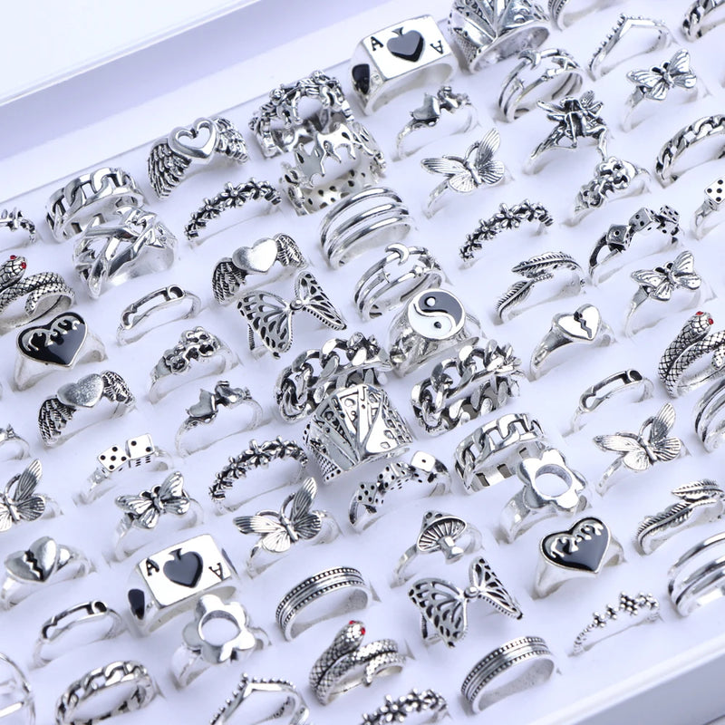 Bunte Tropfenöl-Ring-Sets für Frauen und Mädchen - 20 Stück, verschiedene Stile - Schmetterling, Blume, Herz - Schmuck für Partygeschenke