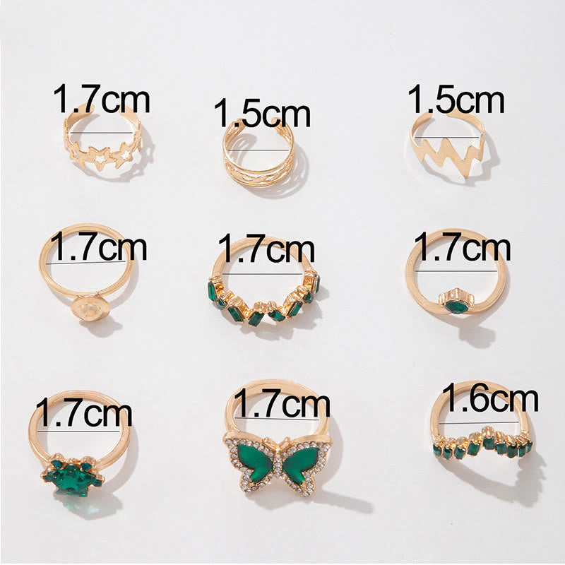 9 Stücke Schmetterling Strass Ring -Set