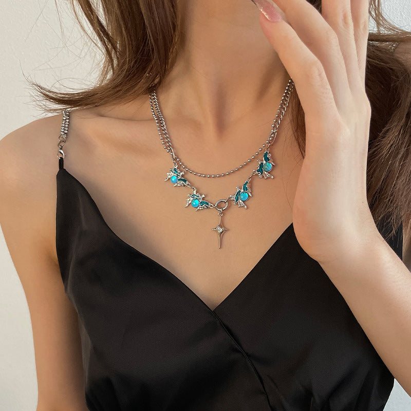 Blue Moonstone Cross Star Halskette