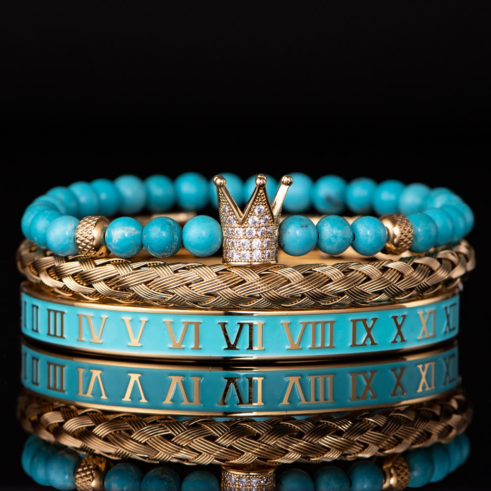 Blauperlen Römische Ziffern Kronenarmband