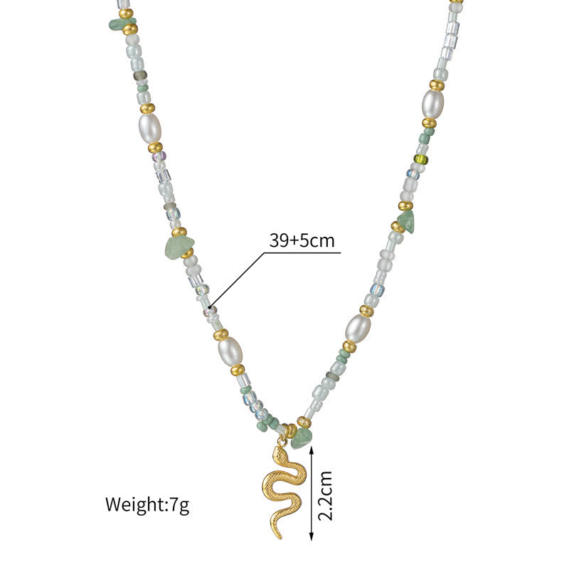 Kristallgold Schlangenperlen Titanstahl 18K Plattierte Halskette