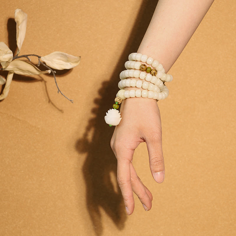 Chavri White Jade Bodhi Lotus Mala Harmony Halskette Armband