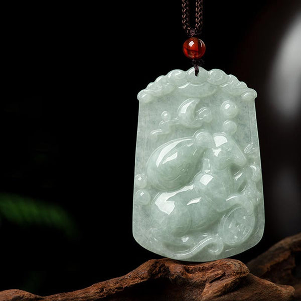 Chavri natürliche Jade 12 chinesische Sternzeichen Fülle Amulett Anhänger Halskette