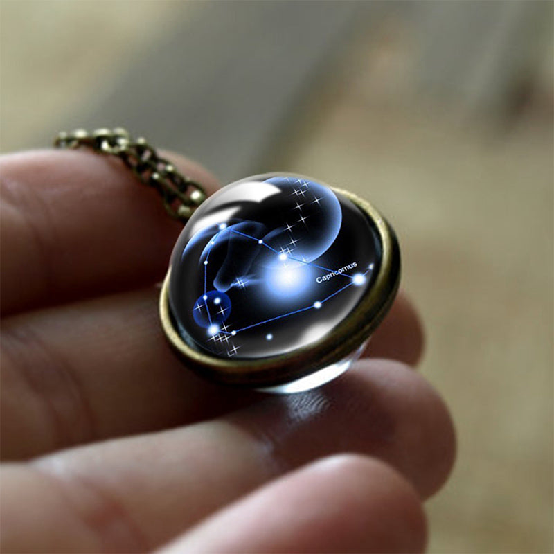 Glas 12 Sterne Zodiac Protection Halskette