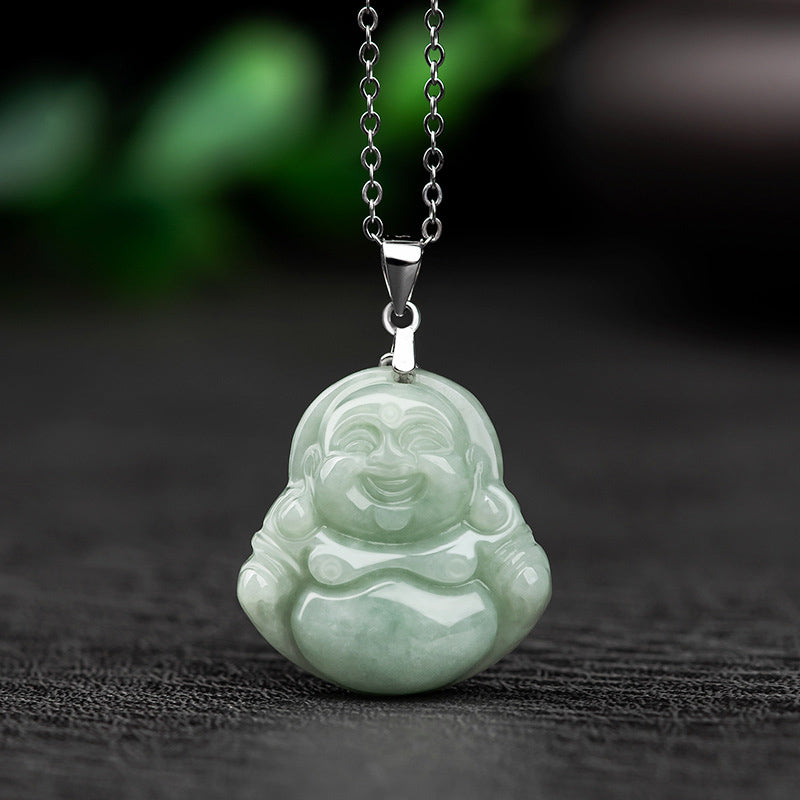 Chavri 925 Sterling Silber Lachender Buddha Jade Segen Halskette Kettenanhänger