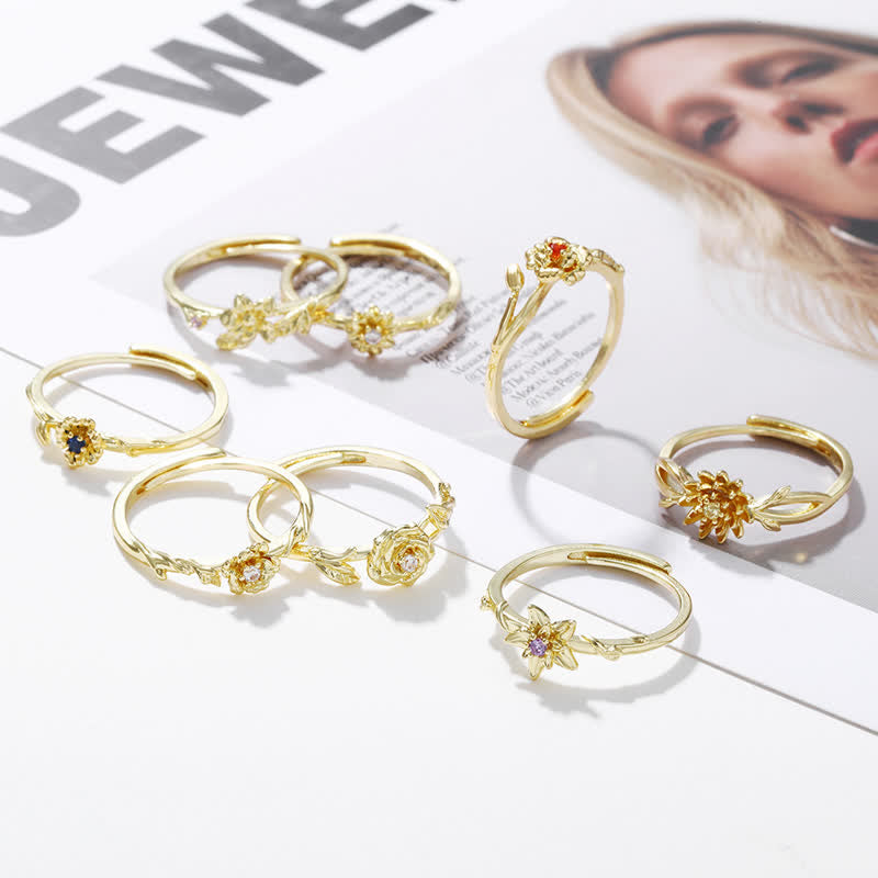 Einstellbarer Geburtsstein Mit Geburtsblütenring