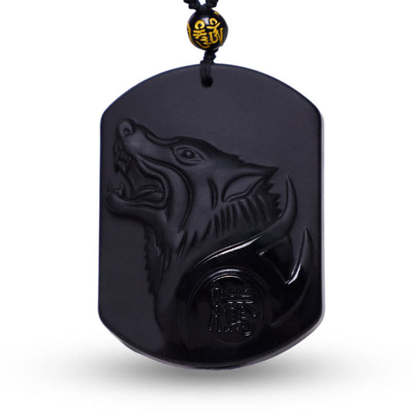 Chavri schwarze Obsidian-Stein-Wolf-Reinigungs-Anhänger-Halskette