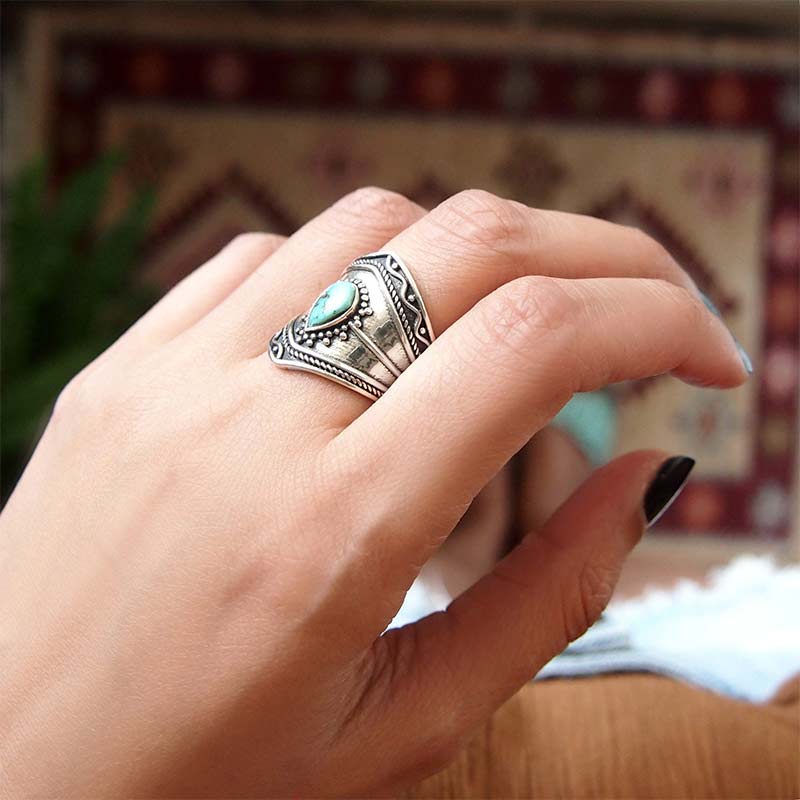 Boho -Stil Wassertropfen Türkiser Reki -Ring