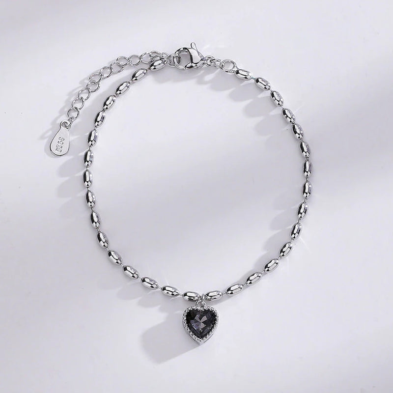 Armband aus Sterlingsilber mit doppeltem Liebesherz und hohlen runden Perlen
