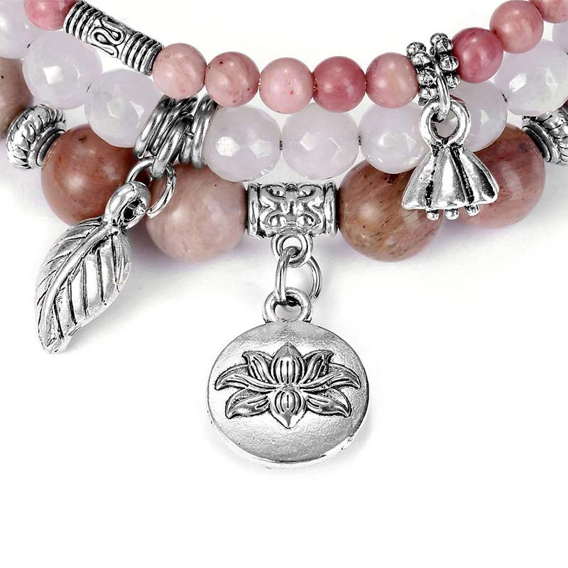 Chavri 3PCS natürliches Quarzkristall-Perlen-Heilenergie-Lotus-Armband