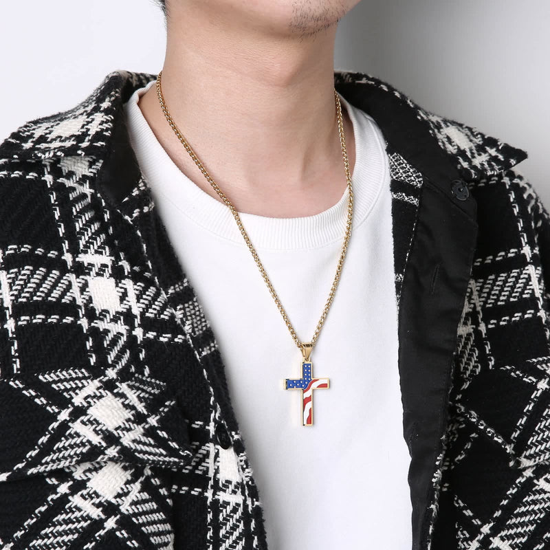 Amerikanische Flaggekreuz Religiöser Schmuck Anhänger Halskette