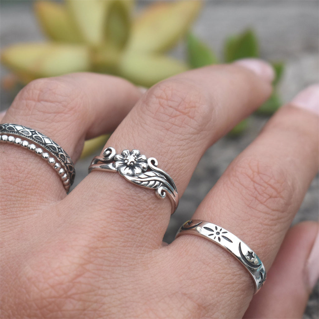 Blumenblumen -Gänseblümchen Silberring