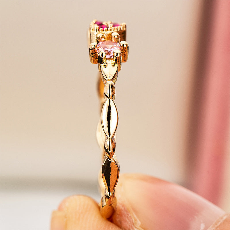 Kostenlos Rotes Zirkonia Herzform 18K Vergoldeter Ring