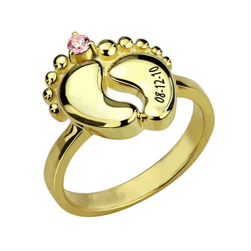 Kreative Babyfüße Gravierte Geburtssteine Ring