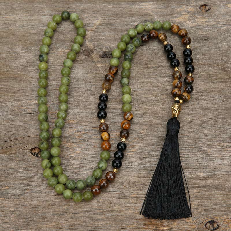 Chavri tibetisches grünes Jaspis-Schutz-Mala-Armband