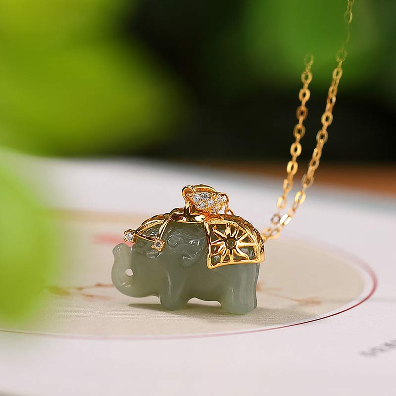 Chavri 925 Sterling Silber Jade Elefant Segen Glück Halskette Kettenanhänger