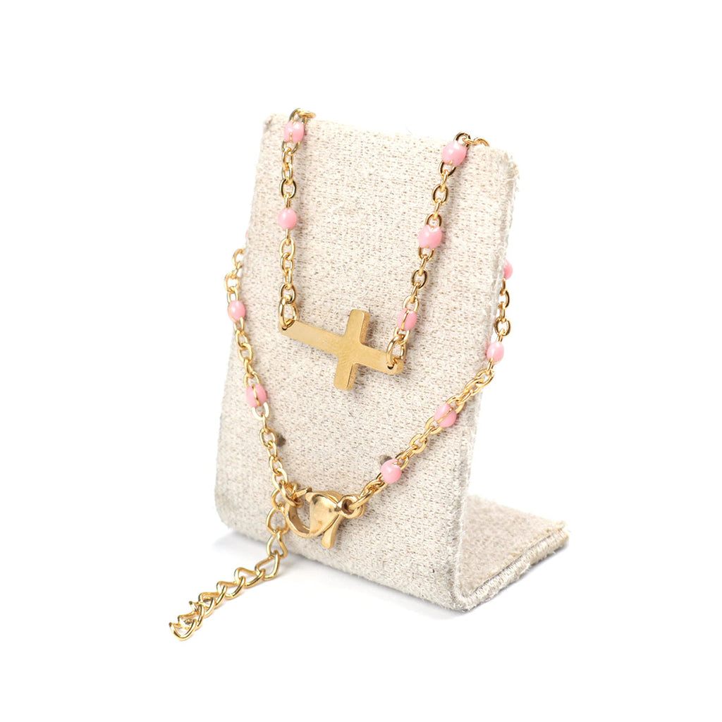 Neue Mode Edelstahl Armbänder Link Kabel Kette Kreuz Goldene Emaille Armband Schmuck für Frauen Geschenke 18 cm Lang, 1 PC